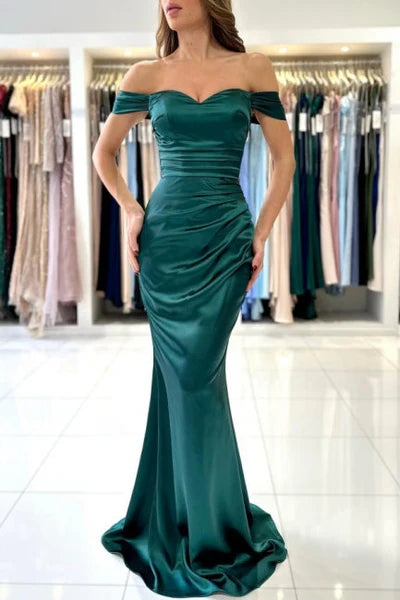 Weitese Dress Beautiful Elegant Long Dark Green Off-Shoulder Mermaid Sleeveless Evening Gowns Prom Dress